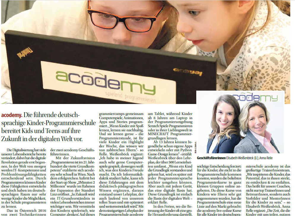 kurrier artikel über acodemy